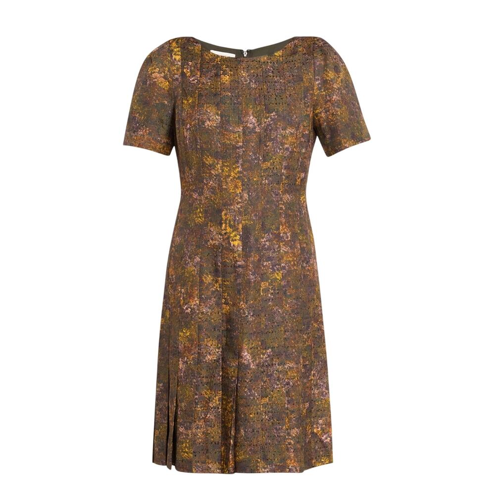 Lafayette 148 New York NWT Puff Sleeve Pleated Dress in Black Multi Size 14